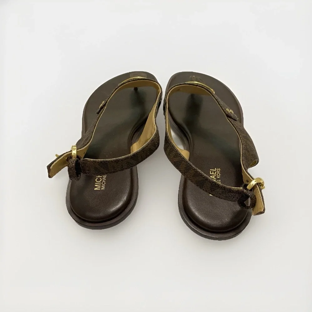 Michael Kors Women's Brown Logo leather Thong Sandals, Size 8 1/2